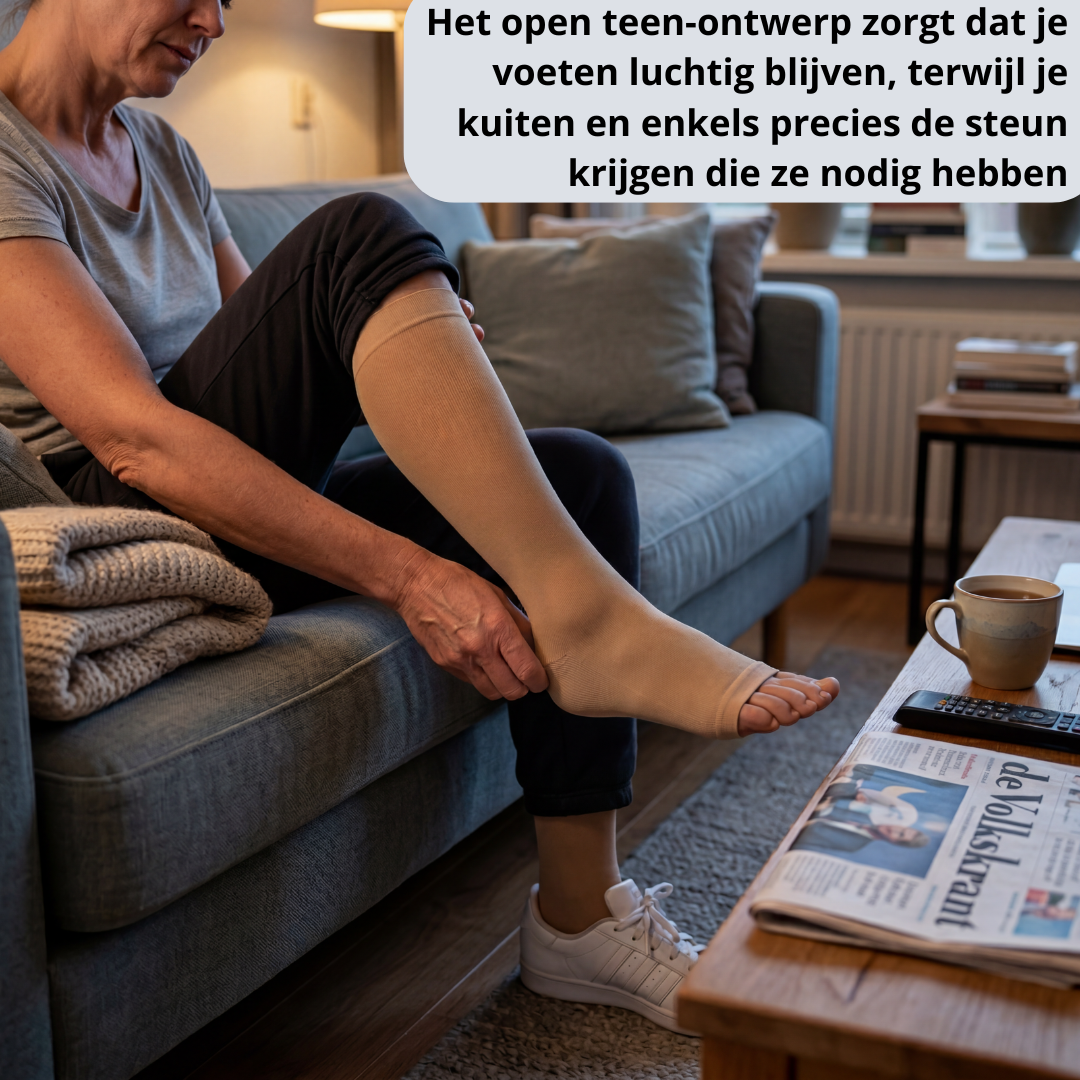 compressiekousen, steunkousen, compressiesokken, medische compressiekousen, open teen compressiekousen, steunkousen dames, compressiekousen tegen vermoeide benen, bloedcirculatie kousen, therapeutische steunkousen, compressiesokken dames
